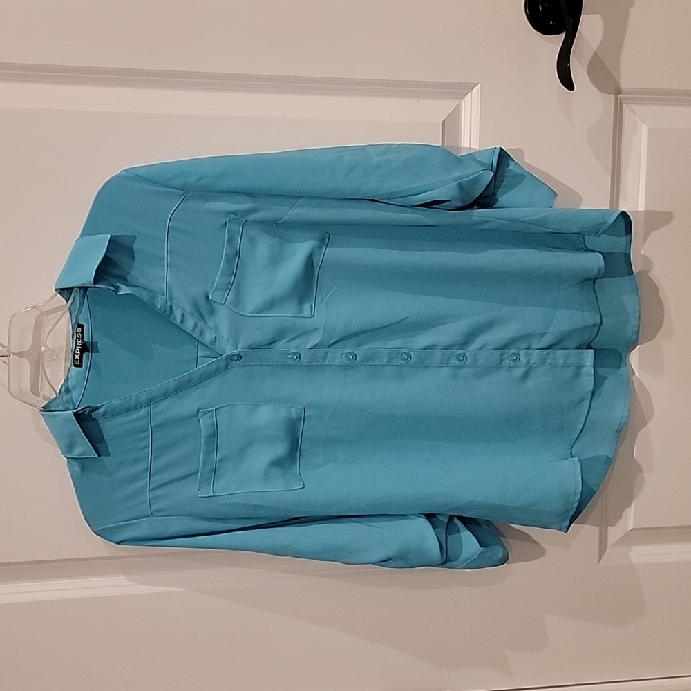 Express blue portofino button down blouse small great condition